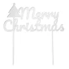 Topper para tartas plateado Merry Christmas con árbol 18 cm