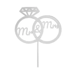 Topper para tartas plateado Mr & Mrs 12 cm