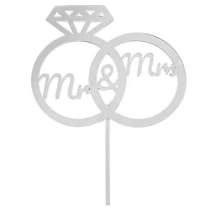 Topper para tartas plateado Mr & Mrs 18 cm