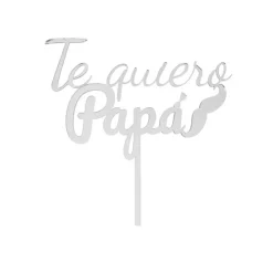 Topper para tartas plateado Te quiero Papá con bigote y pajarita 12 cm