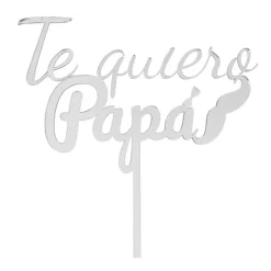 Topper para tartas plateado Te quiero Papá con bigote y pajarita 18 cm