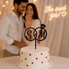 Topper personalizado anillos iniciales pareja de novios