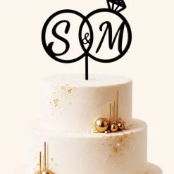 Topper personalizado anillos iniciales pareja de novios