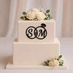 Topper personalizado anillos iniciales pareja de novios