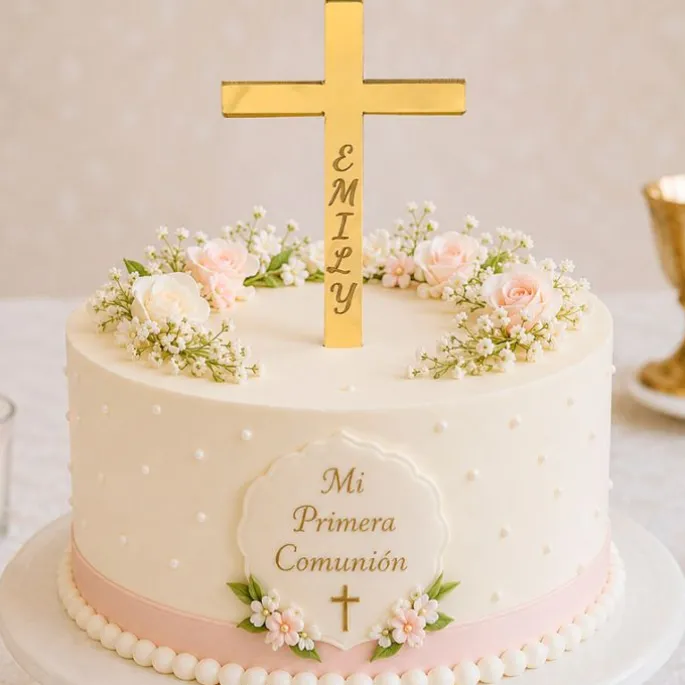 Topper personalizado cruz comunión nombre grabado - Varios tamaños