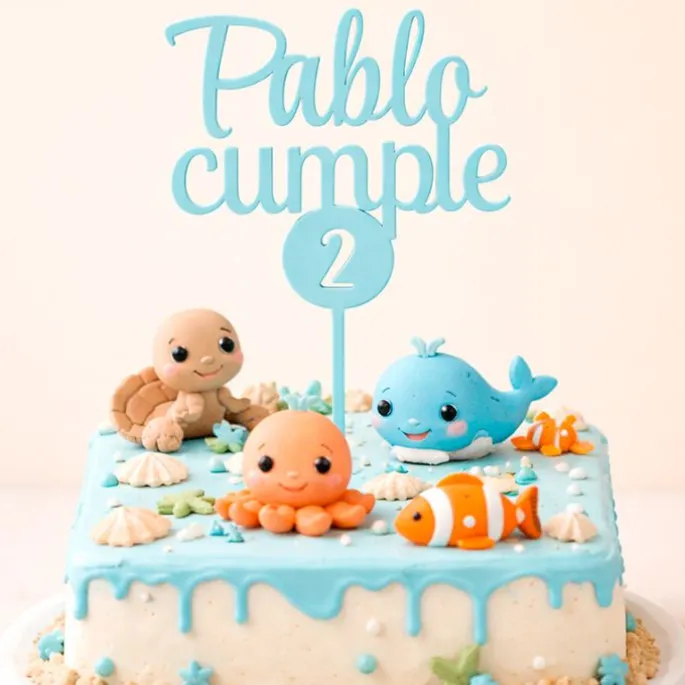 Topper personalizado cumple nombre y edad en círculo