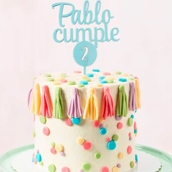 Topper personalizado cumple nombre y edad en círculo