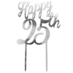 Topper plateado Happy 25 aniversario 10 cm - Dekora