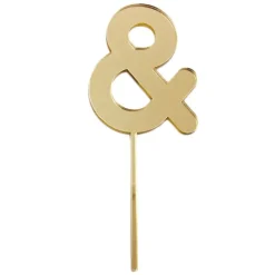 Topper signo "&" acrílico dorado efecto espejo 8 cm