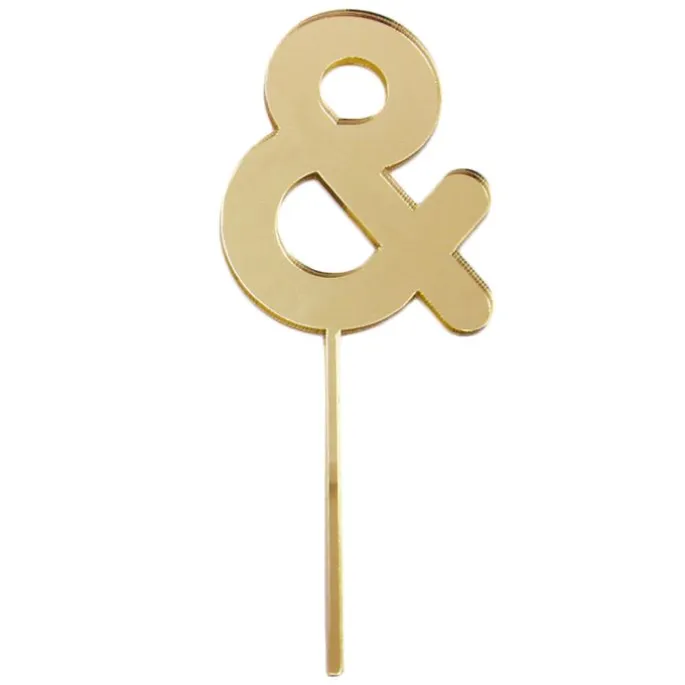 Topper signo "&" acrílico dorado efecto espejo 8 cm