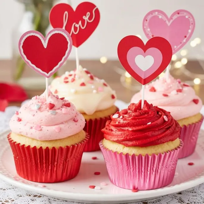 Toppers para cupcakes corazones San Valentín (8) - Dekora