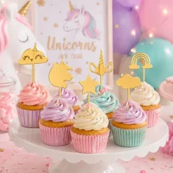 Toppers para cupcakes dorados unicornios 4 cm (6)