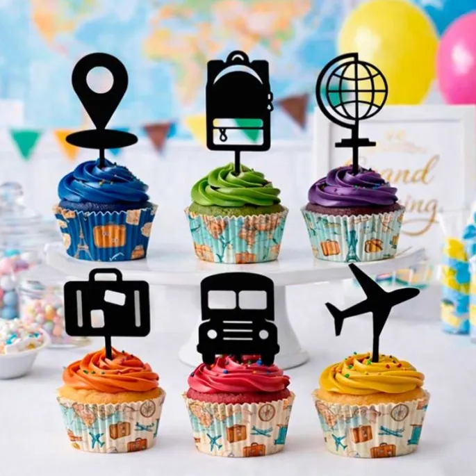 Toppers para cupcakes negros de viaje 4 cm (6)