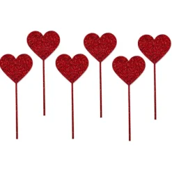 Toppers para cupcakes rojos glitter corazones 4 cm (6)