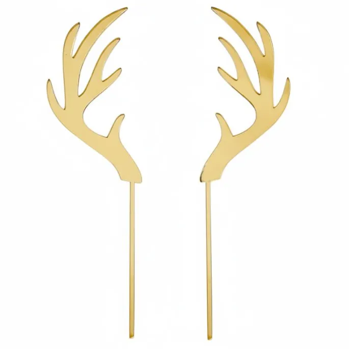 Toppers para tartas dorados cuernos de reno Navidad 11 cm (2)