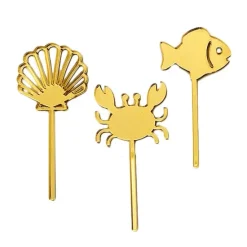 Toppers para tartas dorados concha, cangrejo y pez 6 cm (3)