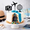 Toppers para tartas negros maleta, avión y bola del mundo 6 cm (3)