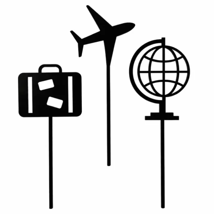 Toppers para tartas negros maleta, avión y bola del mundo 6 cm (3)