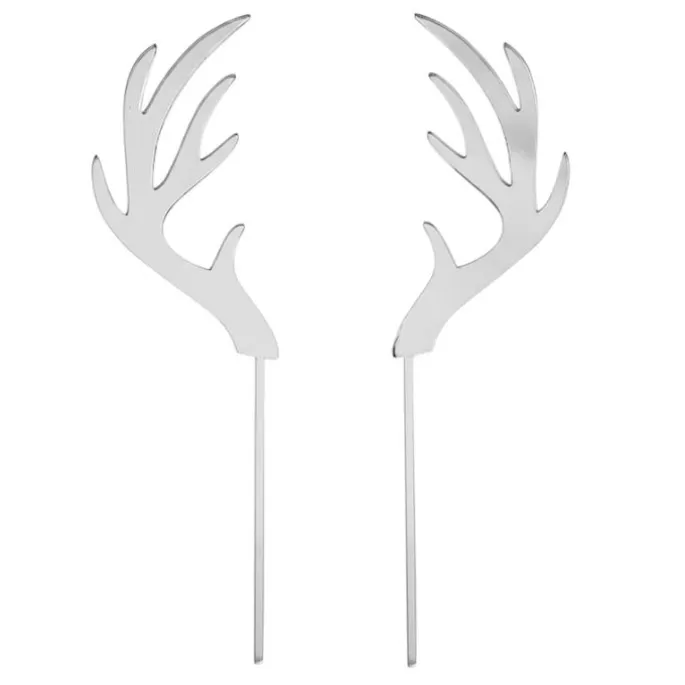 Toppers para tartas plateados cuernos de reno Navidad 11 cm (2)