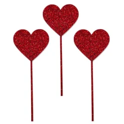 Toppers para tartas rojos glitter Corazones 6 cm (3)