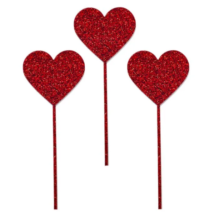 Toppers para tartas rojos glitter Corazones 6 cm (3)