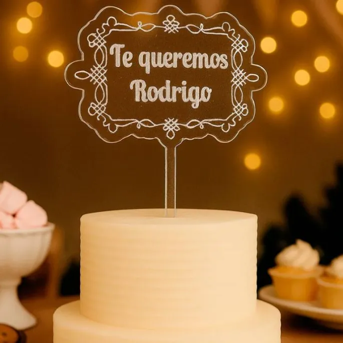 Topper transparente filigrana texto personalizado