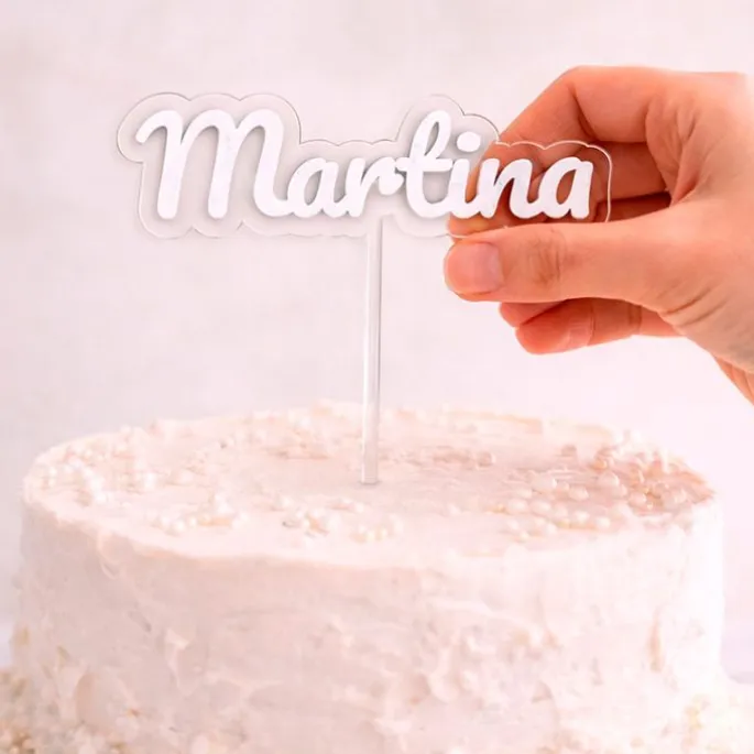 Topper transparente Nombre o Texto Personalizado - 1 línea