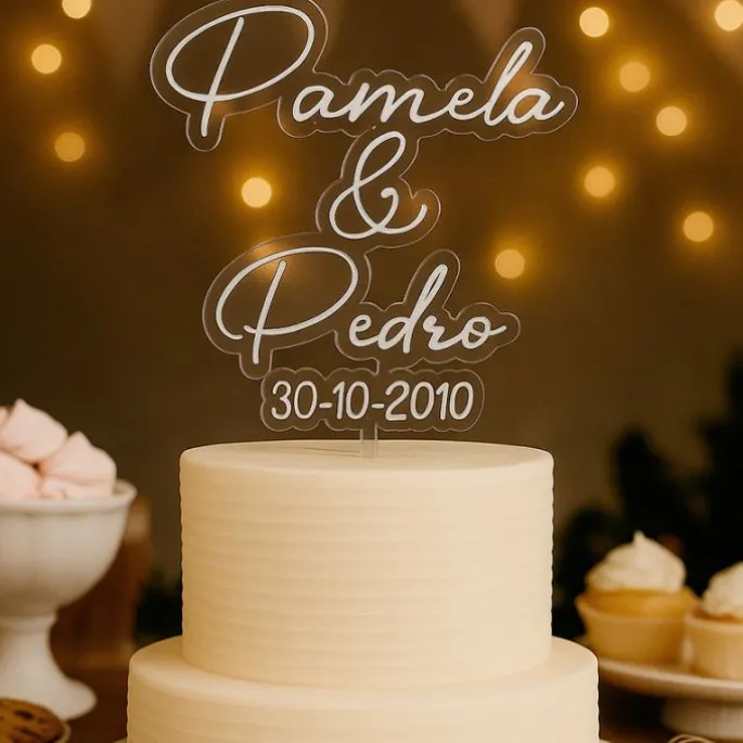 Topper transparente Nombre o Texto Personalizado - 4 líneas