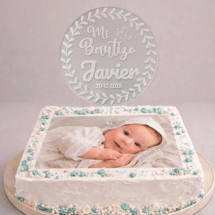 Topper transparente personalizado Mi Bautizo nombre y fecha