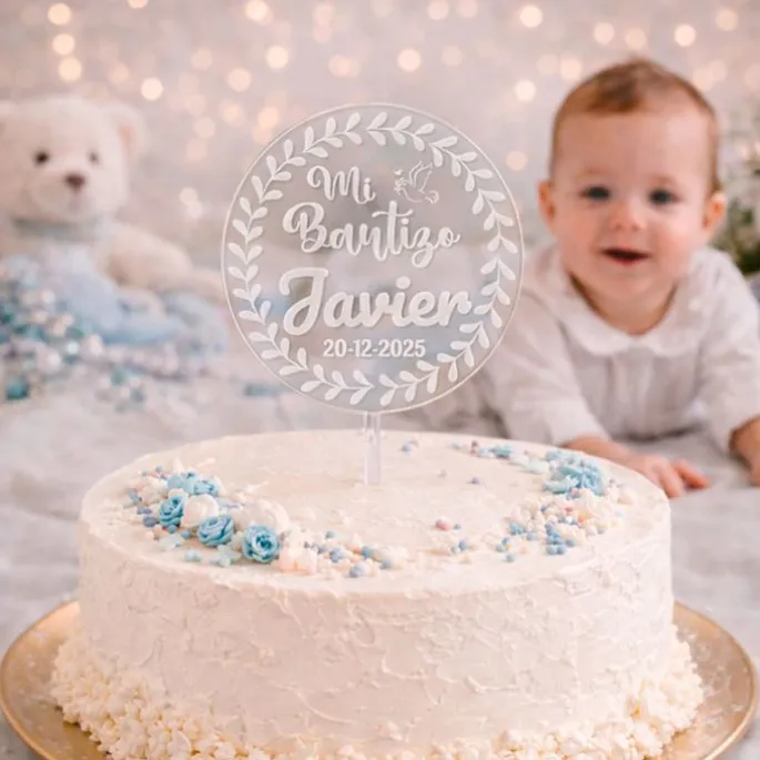 Topper transparente personalizado Mi Bautizo nombre y fecha