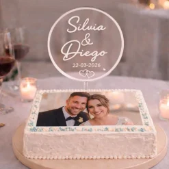 Topper transparente personalizado Boda nombres y fecha