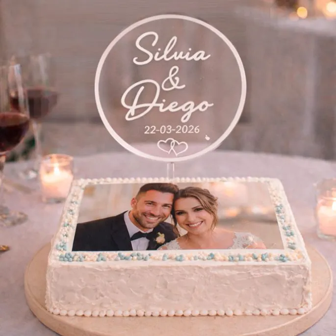 Topper transparente personalizado Boda nombres y fecha
