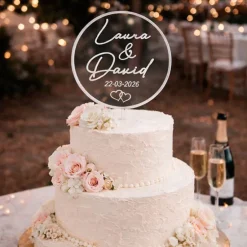 Topper transparente personalizado Boda nombres y fecha