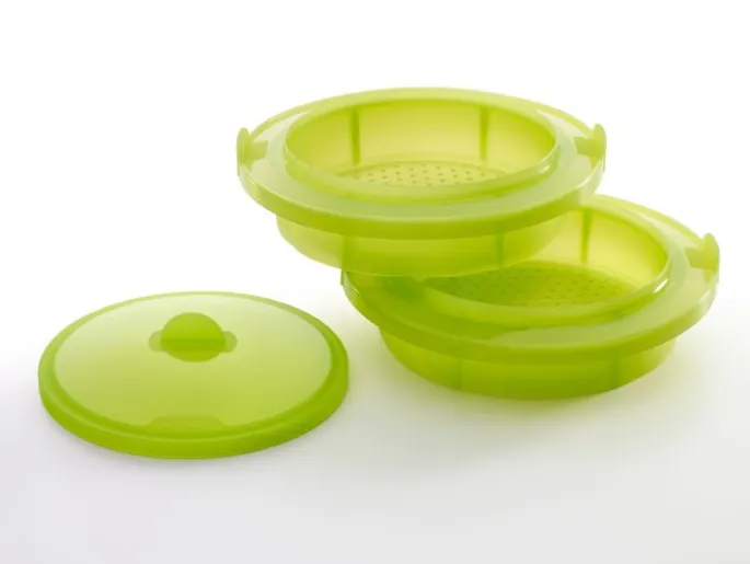 Vaporera con 2 niveles verde 22 cm - Silicona - Lékué
