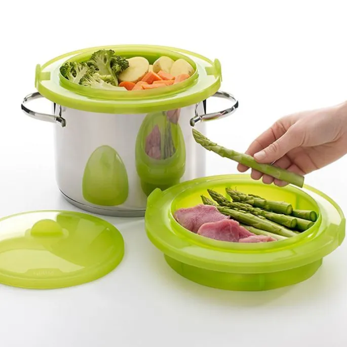 Vaporera con 2 niveles verde 22 cm - Silicona - Lékué