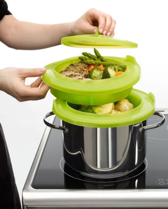 Vaporera con 2 niveles verde 22 cm - Silicona - Lékué