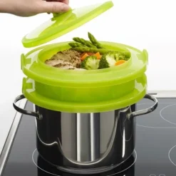 Vaporera con 2 niveles verde 22 cm - Silicona - Lékué