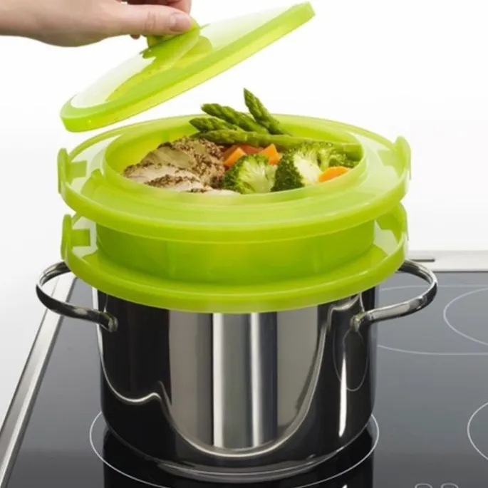 Vaporera con 2 niveles verde 22 cm - Silicona - Lékué