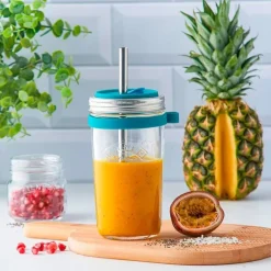 Vaso de cristal para smoothies con pajita y accesorios 500 ml - Kilner