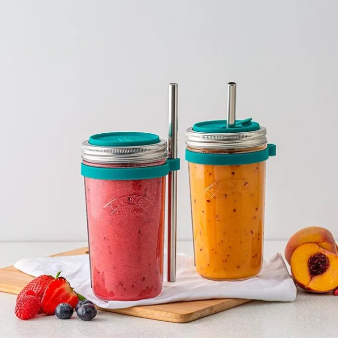 Vaso de cristal para smoothies con pajita y accesorios 500 ml - Kilner