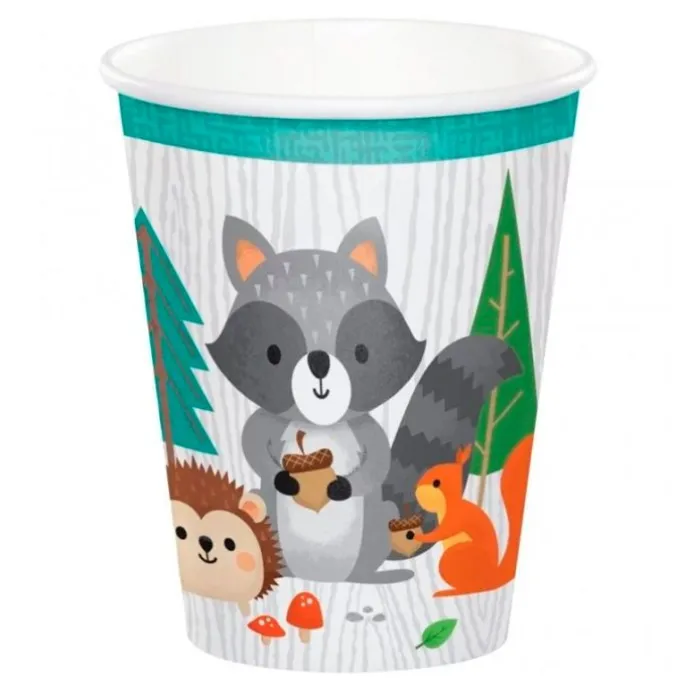 Vasos de papel animales del bosque 250 ml Wild One (8) - Conver Creations