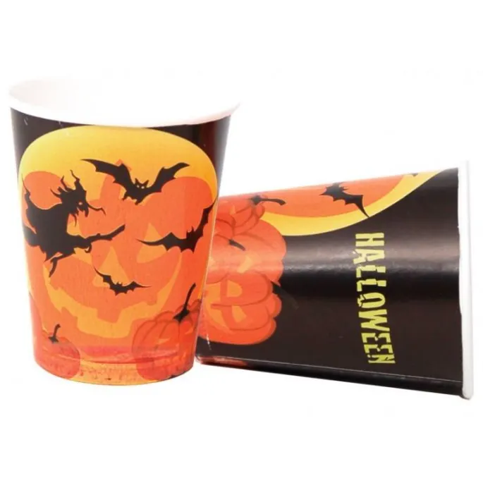 Vasos de papel calabazas Halloween 220 ml (6) - Conver Party