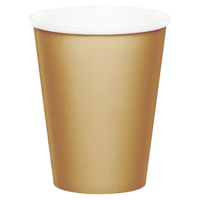 Vasos de papel dorados 250 ml (8) - Conver Party