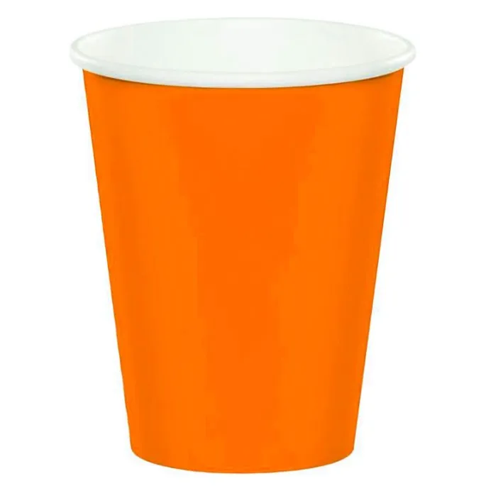 Vasos de papel naranjas 250 ml (8) - Conver Party