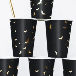 Vasos de papel negros murciélagos dorados 220 ml (6) - PartyDeco
