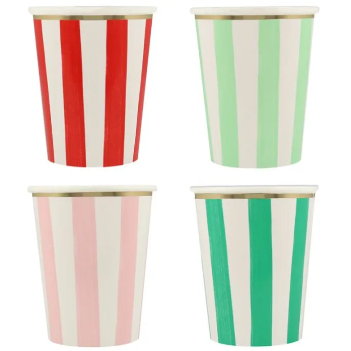 Vasos de papel rayas de colores Navidad 250 ml (8) - Meri Meri