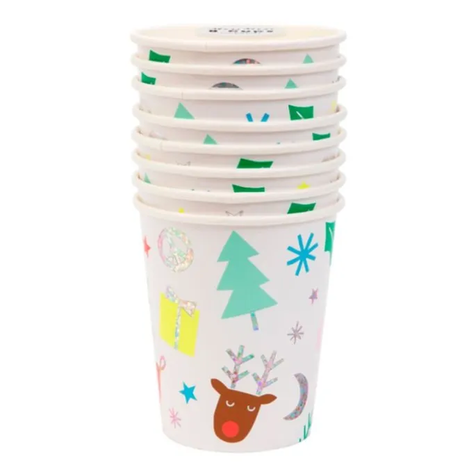 Vasos de papel renos y adornos Navidad 250 ml (8) - Meri Meri