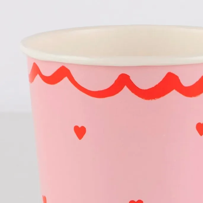 Vasos de papel rosas corazones rojos 250 ml (8) - Meri Meri