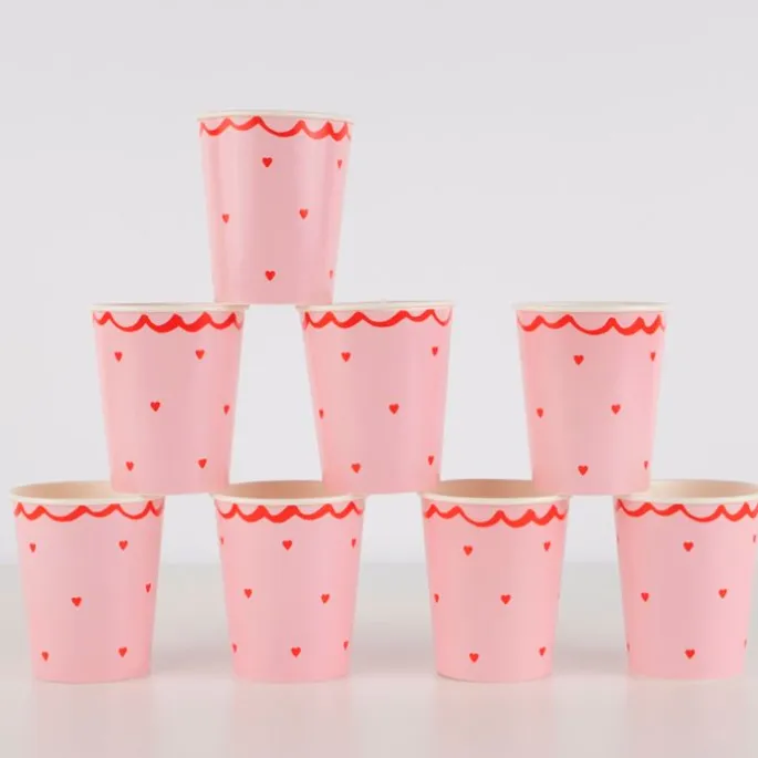Vasos de papel rosas corazones rojos 250 ml (8) - Meri Meri