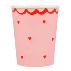 Vasos de papel rosas corazones rojos 250 ml (8) - Meri Meri
